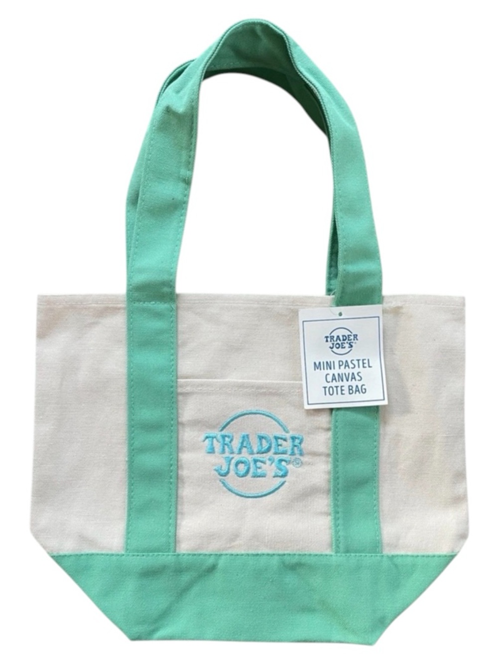 Trader Joe's Mini Pastel Canvas Tote Bag In Mint, Light Blue & Natural. Nwt